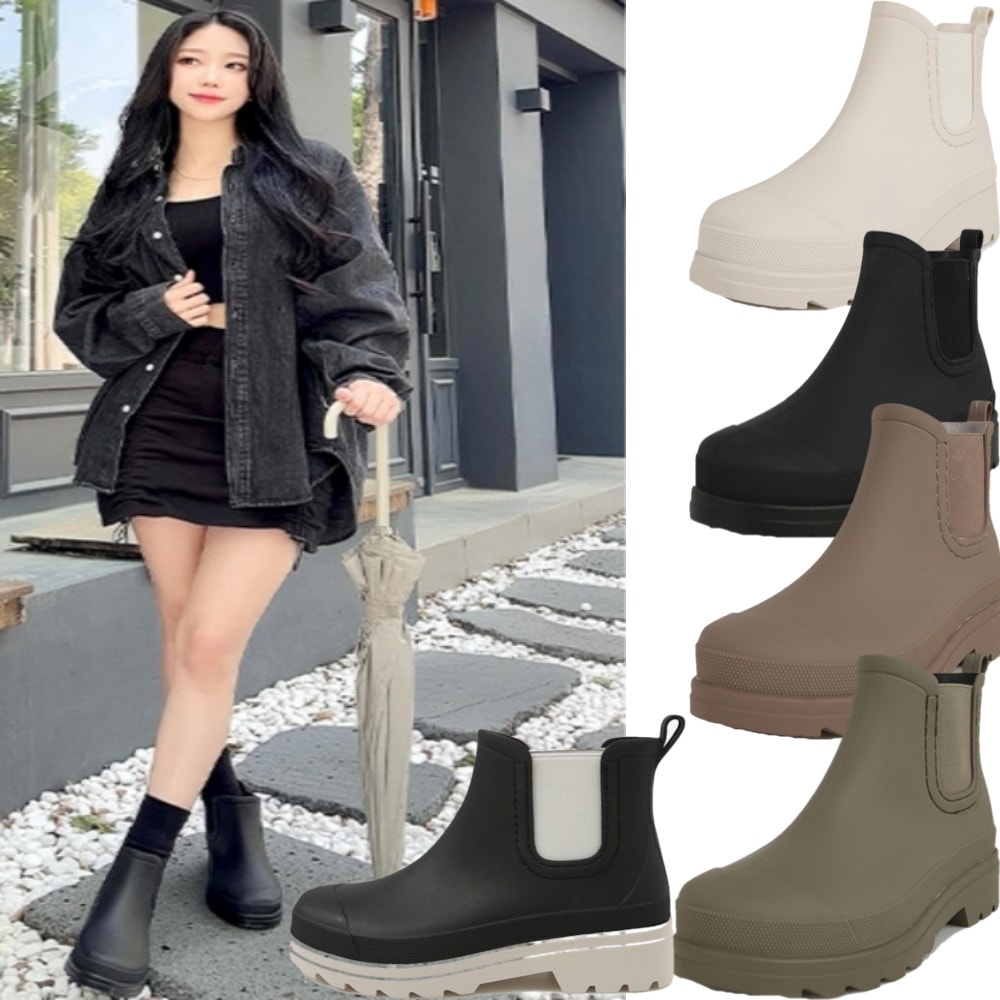 ヒール4CM/ショート バンディング チェルシー レインブーツ/HPCV6ES704