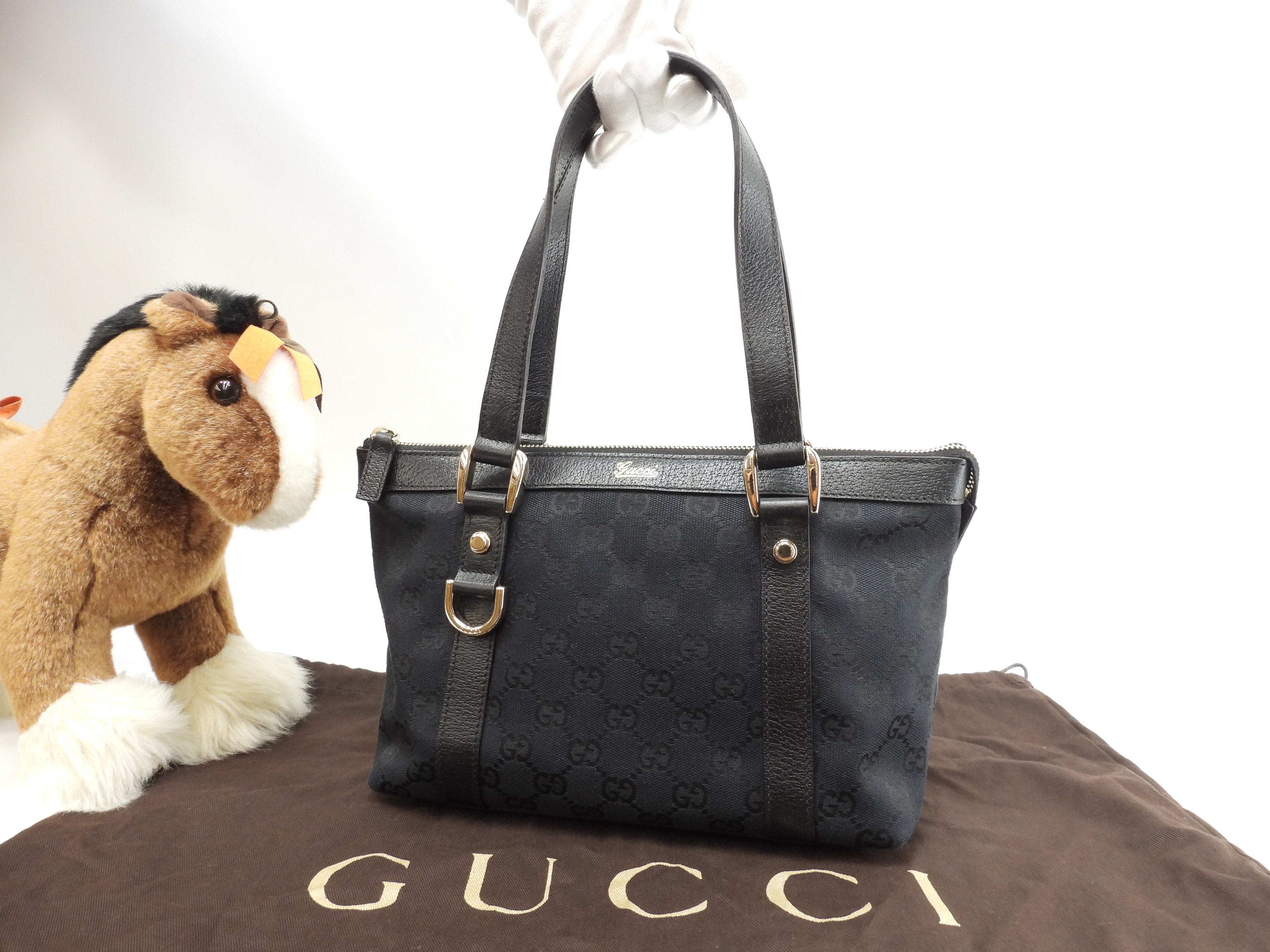 トートバッグ小 GG デニム革黒 ミニハンドバッグ 極美品@ 29