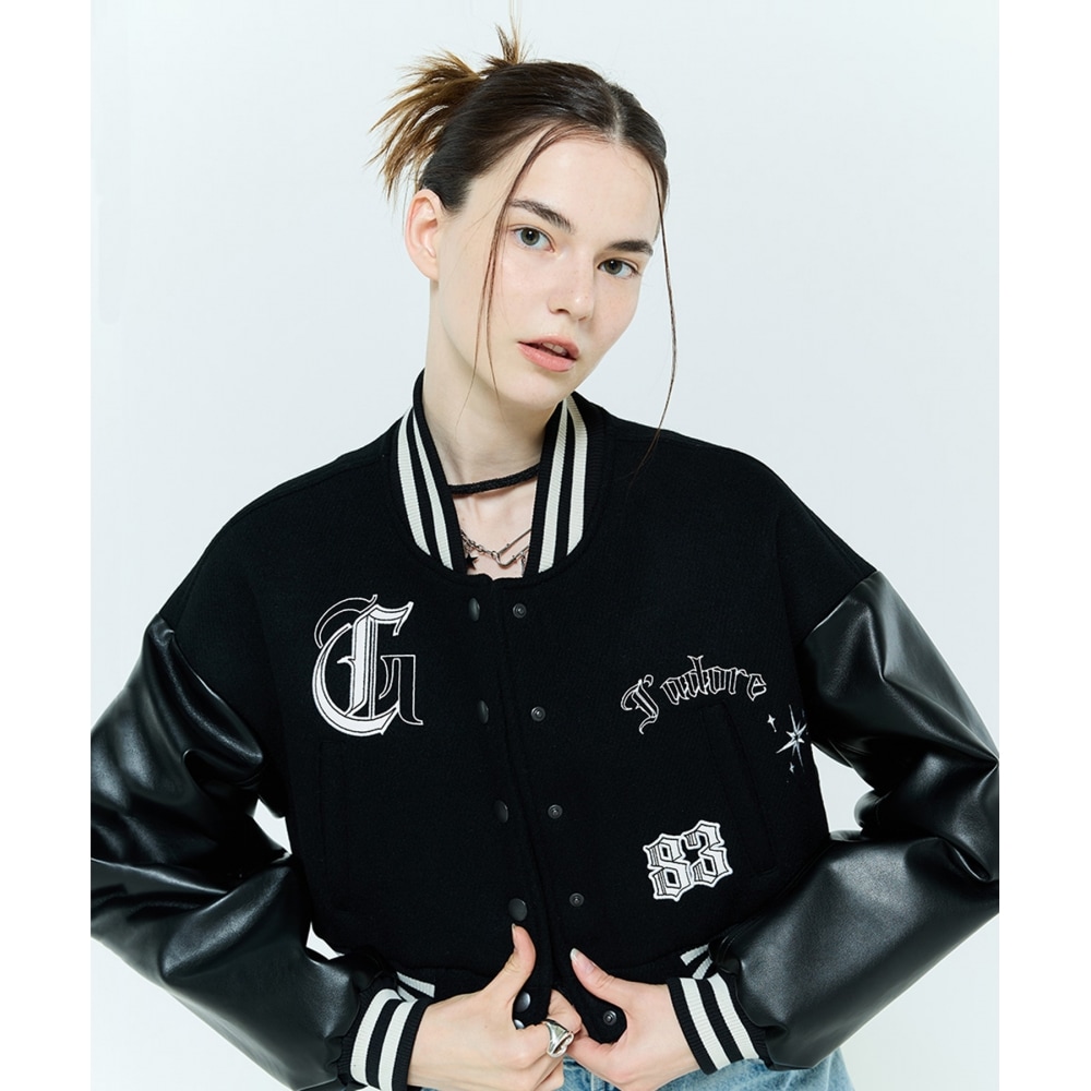 LARTIGENT L6 クロップバーシティジャケット(ブラック)