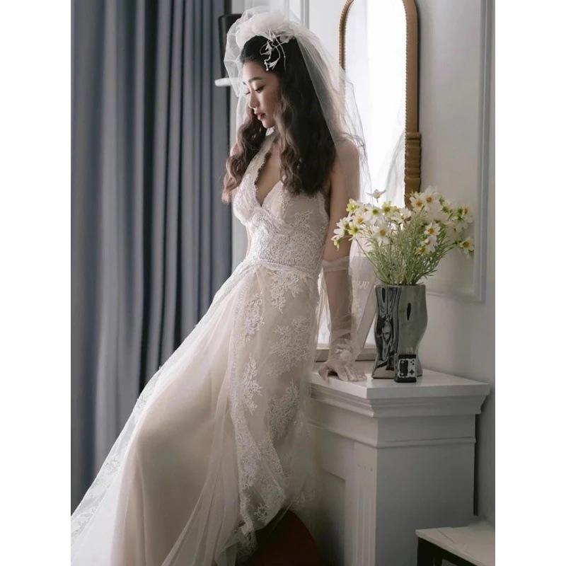 結婚式ワンピース お呼ばれ 結婚式ワンピース 着痩せ 結婚式ワンピース お呼ばれワンピース 結婚式 ワンピース 花嫁の結婚式のドレッシングガウン森の妖精韓国レースの軽いウェディングドレス高級婚約