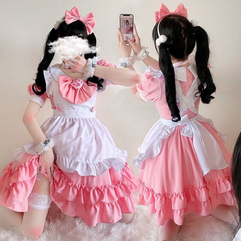 【お買得！】 キャンディーロリータ-ピンクの猫の絵が描かれたプリンセスドレス 蝶ネクタイ付きの素敵な衣装 日本の原 キャミワンピ