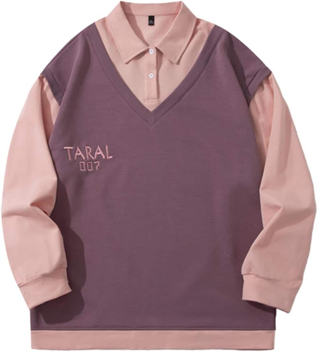 フェイクレイヤード トレーナー メンズ ポロシャツ 折り襟 おおきいサイズ 長袖 パーカー Tシャツ 丸首 フルオーバー 春 秋 冬服 あたたかい レイヤード 大人 カジュアル 若者 高校生 運動着