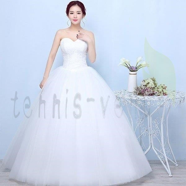 ウエディングドレス ロング丈 ホワイト 半袖 超豪華　体型カバー 上品 気質優雅 結婚式 二次会 演奏会 花嫁ドレス 披露宴 撮影 編み上げ式