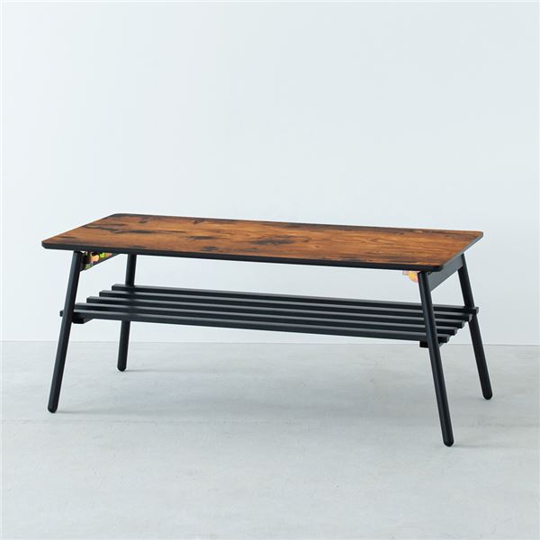 [2個セット]リビングテーブル（ウッド/ブラウン/茶）[幅90cm] 机 ローテーブル 折りたたみ 折れ脚 木目調 北欧風 座卓 リビングテーブル 棚付き 収納付き 完成商品 NK-112