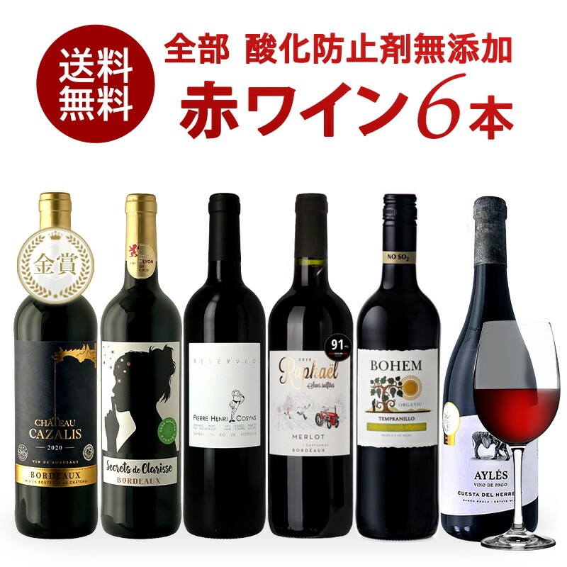 全部 酸化防止剤 無添加 赤ワイン 6本 セット［冷蔵のみ］オーガニックワイン 金賞ワイン ヴィーガンワイン 入り SO２フリー 酸化防止剤 無添加ワイン 亜硫酸無添加【5営業日以内に出荷】 8,570円