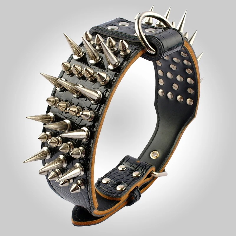 ファッショナブルなリベットペットの首輪大型犬の首輪脂肪子犬リーシュためブルドッグパグステンレス鋼犬の鎖ペット製品