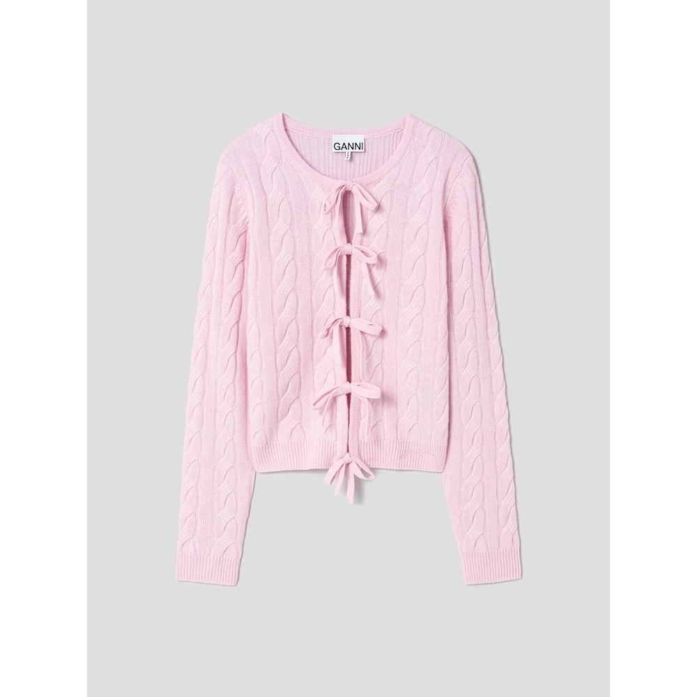 GANNI カシミアミックスタイストリングカーディガン-ライトピンク QN515AC01Y