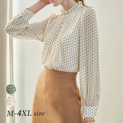 ミュベール、ドット柄、ブラウン、シフォン、ブラウス、ゆったりシルエット、日本製 ミュベール、MUVEIL、シフォン、ドット柄、ブラウス、茶色