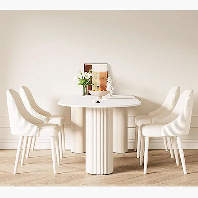 楕円形ダイニングテーブル クリーム系モダンデザイン 食事テーブル