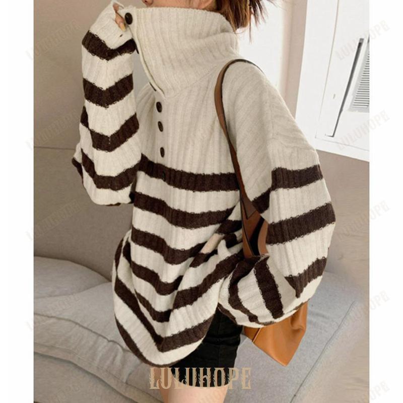 ボーダーニット 韓国 ハイネックトップス