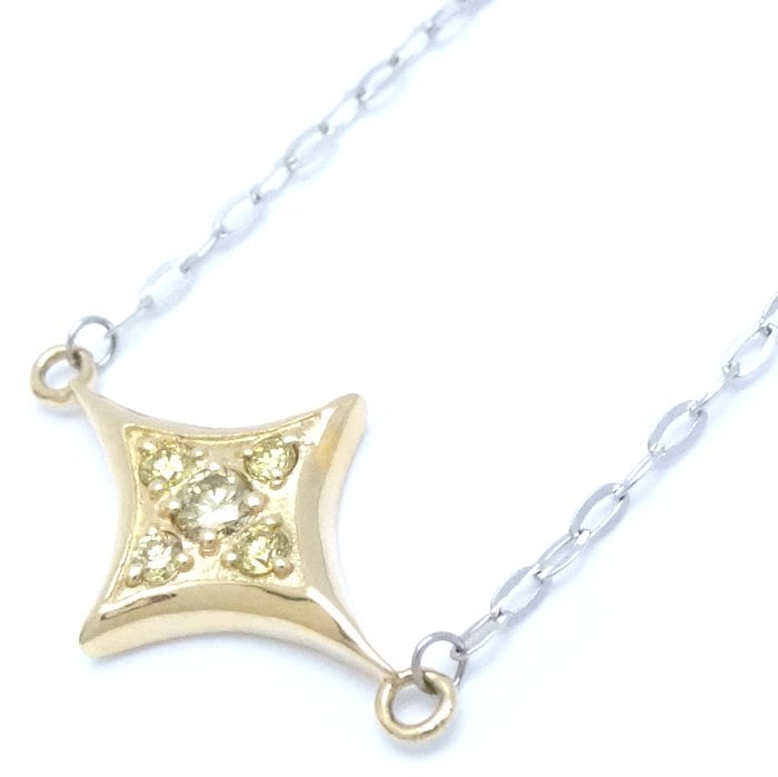 ダイヤモンド ネックレス イエローダイヤモンド0.06ct K18YG イエローゴールドxK18WG ホワイトゴールド /75368【中古】