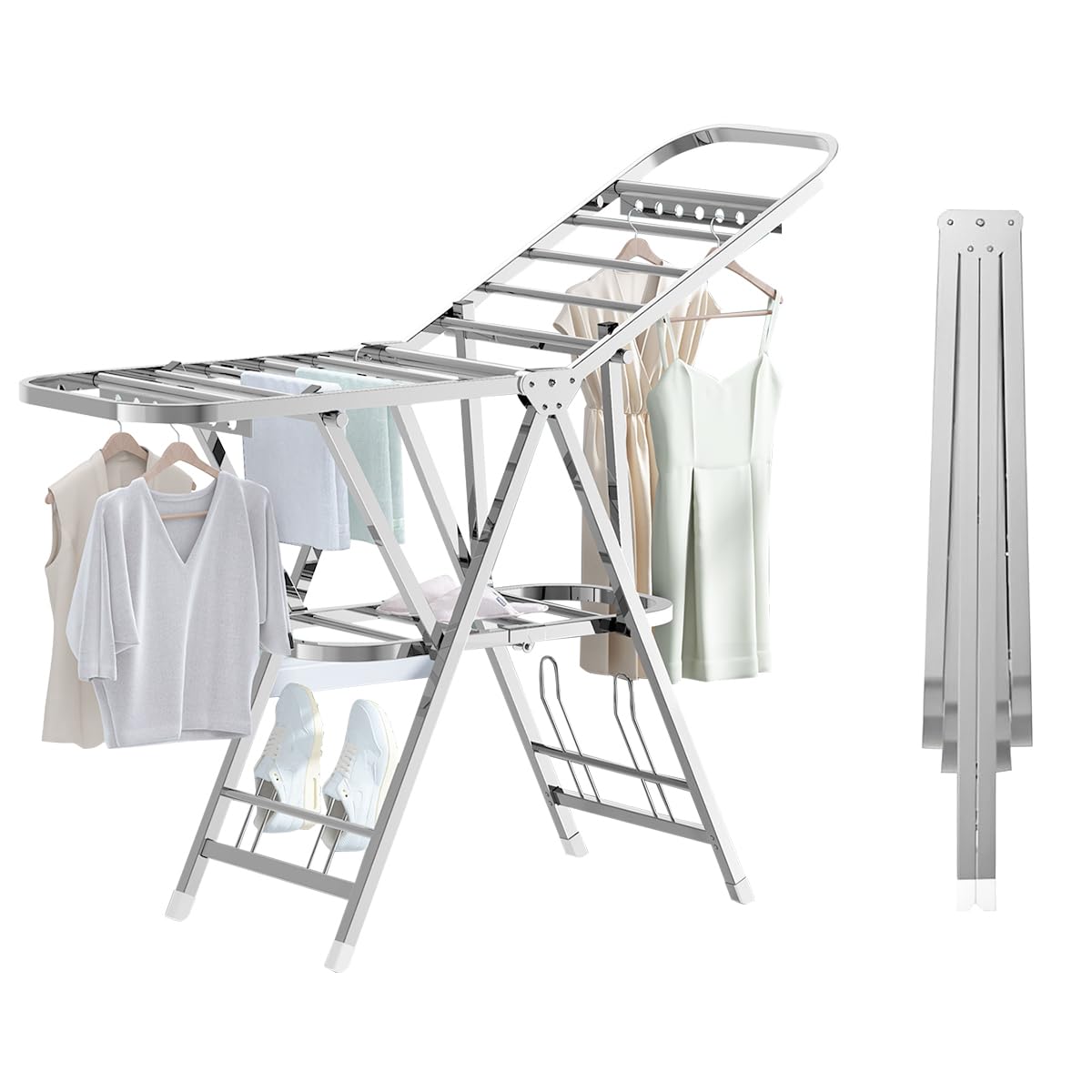 物干しスタンド 物干しラック 物干し竿 洗濯物干し 布団干し 室内 屋外 ベランダ コンパクト 洗濯干し台 高さ調節 折り畳み式 キャスター付き 靴掛け付き 組立不要 物干しハンガー タオルハンガー
