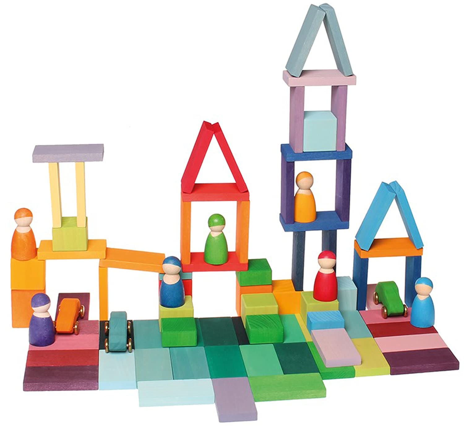 グリムGRIMMS 玩具 おもちゃ 知育玩具 木製 積み木 見立て遊び ボード 58色カラー カラーチャートブロック