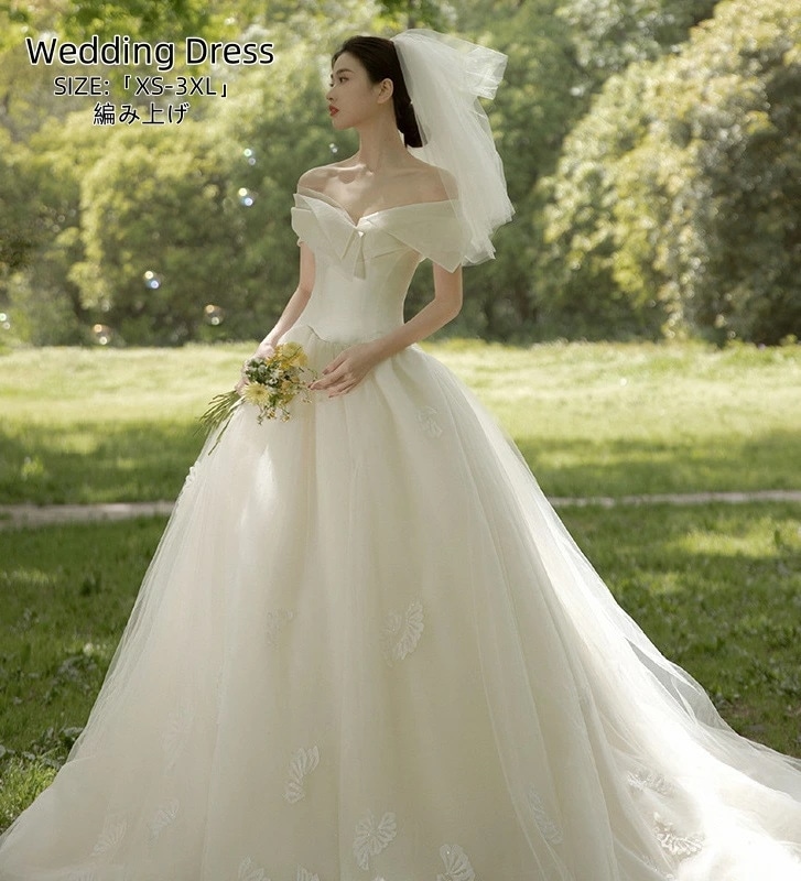 コストパフォーマンスウェディングドレス 花嫁ドレス 前撮り パーティードレス オフショルダー XS-3XL コンサート 礼服 演奏会 ドレス 発表会 結婚式 二次会 プリンセス 成人式 ロングドレス