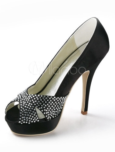 エレガントなキラキラシルクやサテンラインストーンピープトウハイヒール 9,567円