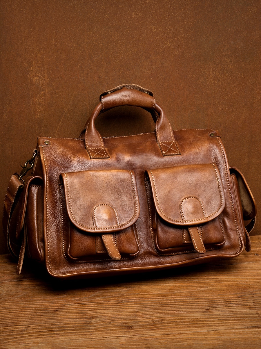 ゆっくりとした時間の純粋な手で色を拭いて手を提げて包む包頭層植なめし牛革ショルダーバッグ男性のバッグ本革旅行バッグコンピュータバッグ