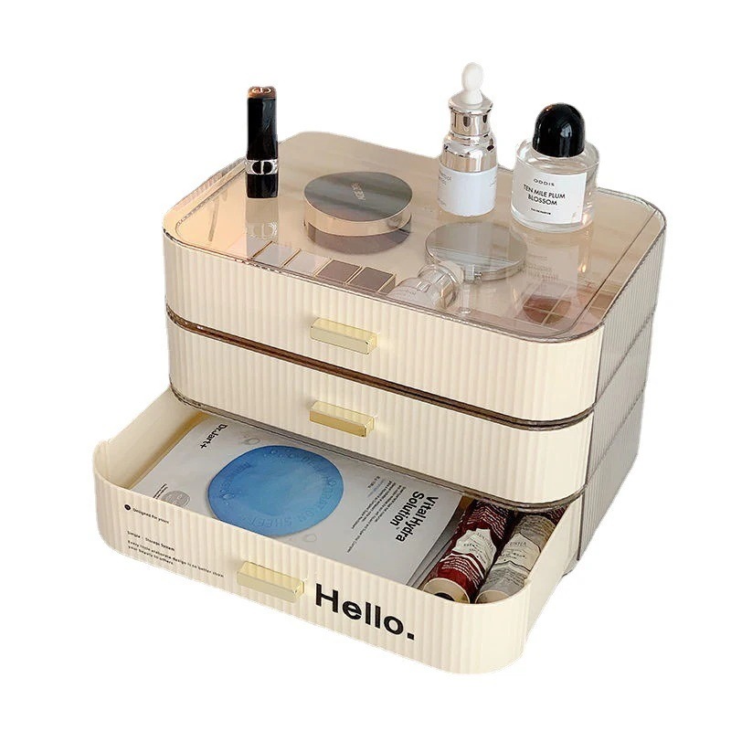 化粧品収納ボックスデスク防塵用寝室化粧台スキンケア用品置物棚寮整理ボックス