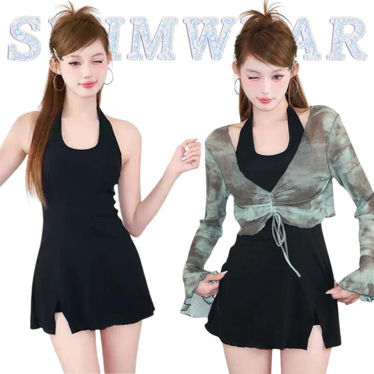 水着 レディース 2点セット 黒 ワンピース ラッシュガード 紫外線カット 長袖 タイダイ 女性向け ボレロ フリル 学生 バックシャン おしゃれ 体型カバー みずぎ オトナ女子 セクシー 露出控えめ