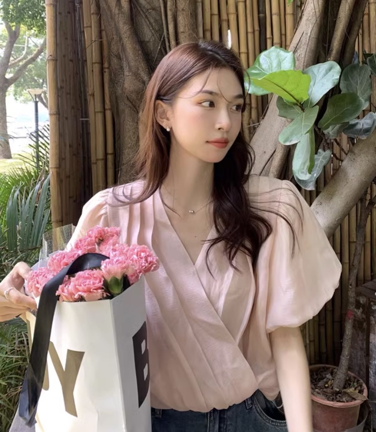 トップス デート モテアイテム ブラウス チュニック ボリュームスリーブ シフォン 無地 大人可愛い きれいめ 上品 おしゃれ かっこいい 大人可愛い ラブリー キュート ガーリー クール モード系