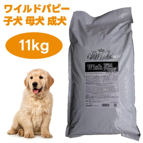 WISH ウィッシュ ワイルドパピー ヤギミルク入 11kg ドッグフード 犬 餌 大袋 猪肉 イノシシ 仔犬 活動犬 妊娠 授乳犬 母犬