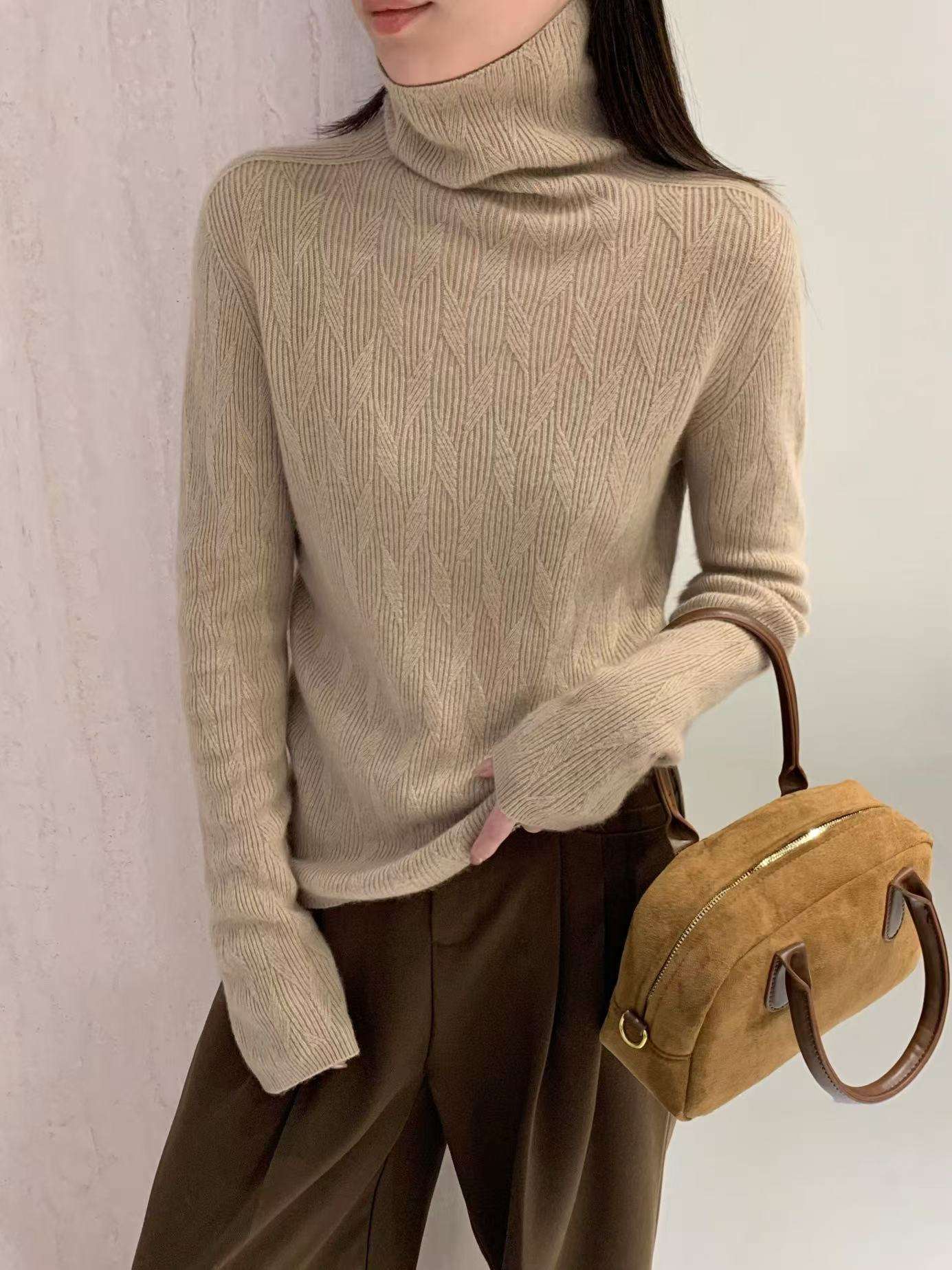 【2024新作】レディース タートルネック セーター オーストラリア産 メリノウール カシミヤ 柔らかい 軽量 保温性 ホワイト ベージュ M L 秋冬対応【LPIUTY】