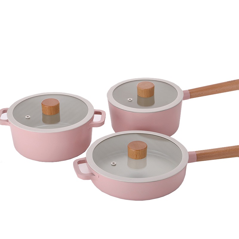 ROGI COLO IH ロシャ (ピンク) 3点セットB(18 ヌードル片手+20 デイリー両手+22キャセロールフライパン) 専用蓋付き