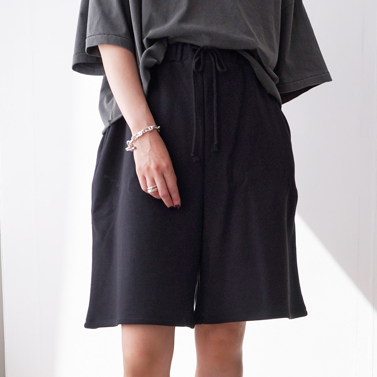 euphoric ユーフォリック ショートパンツ EU-CT5206 レディース スウェット ワイド コットン ハーフパンツ セットアップ可能 99/BLACK 【mega】