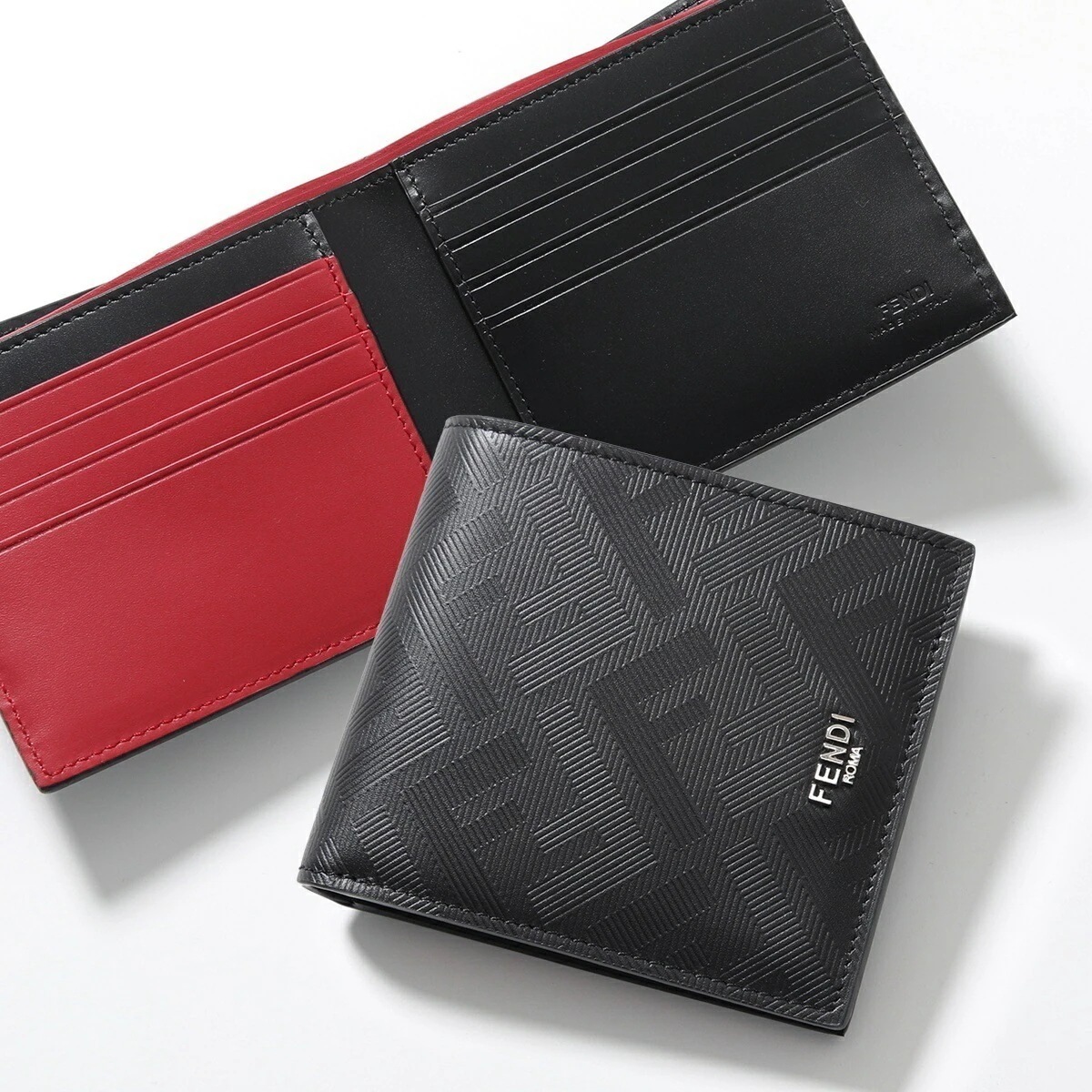 FENDI フェンディ 二つ折り財布 Bi-Fold Wallet 7M0169 AJF4 メンズ レザー FF柄 ズッカ柄 バイカラー 小銭入れなし ミニ財布 F19KP/BLACK