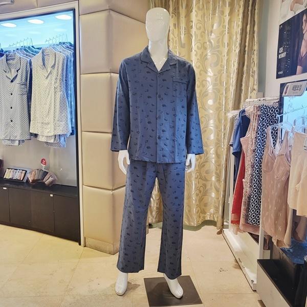 VPA4552M_メンズ 猫プリント コットン裏起毛 パジャマセット