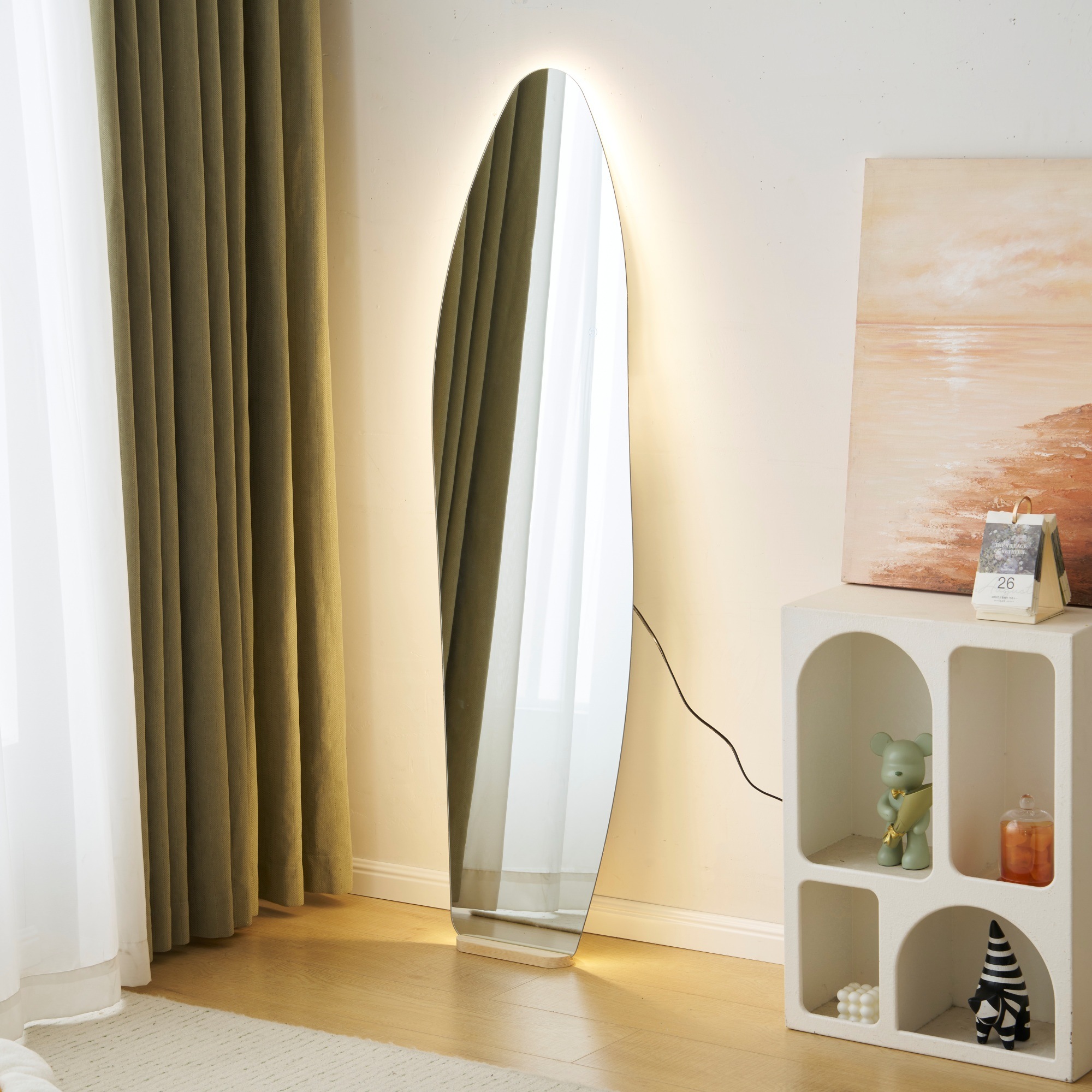 【大好評！最安値挑戦!】全身鏡 ミラー 玄関 全身 姿見 おしゃれ ウェーブミラー LED付き 壁掛け 立て掛け DIY 自撮り鏡 姿見 ミラー 鏡 壁掛け鏡 全身鏡 飛散防止加工 全身ミラー スリム