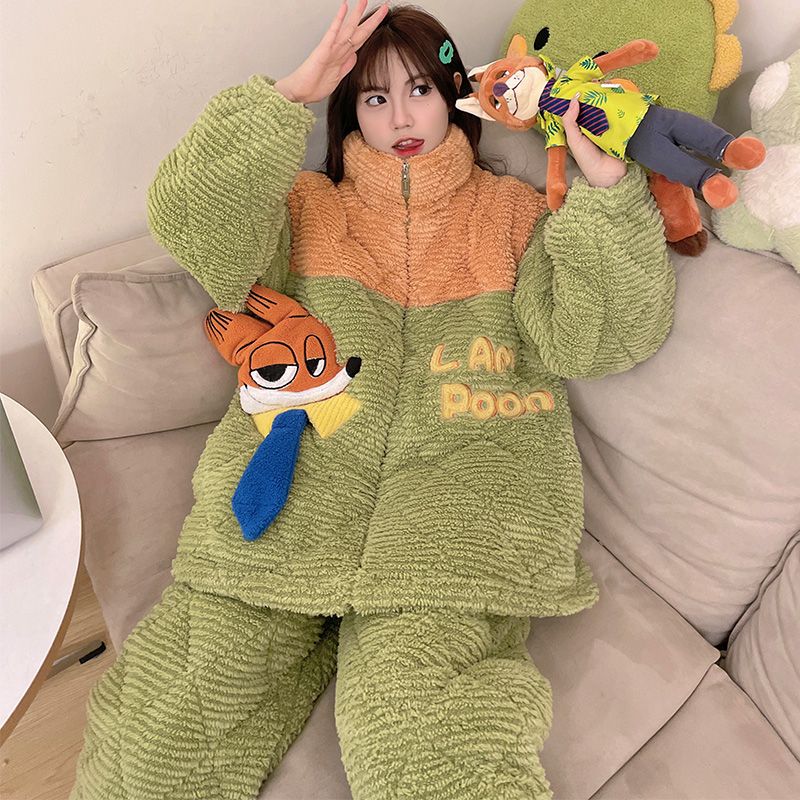 ズートピア狂った動物ニック狐かわいいジッパー立襟パジャマ女性三層綿アニメ甘い家庭服