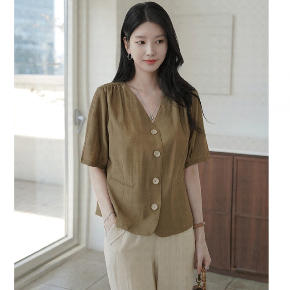 クリック&ファニー スプトリネン Vネックブラウス