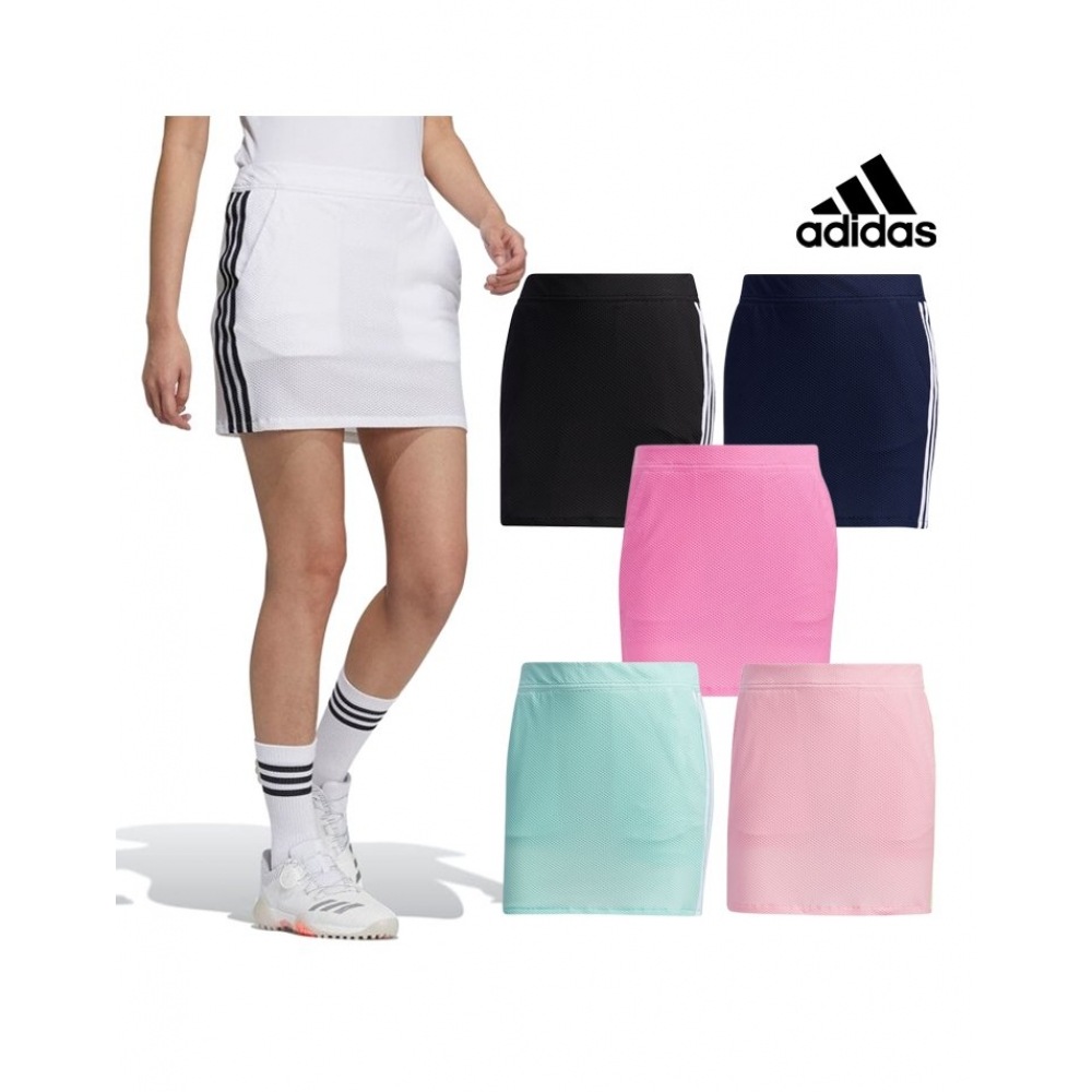 アディダスゴルフアディダス女性用スリーラインカラーパックスカート6種類のゴルフスカートから1つお選びください