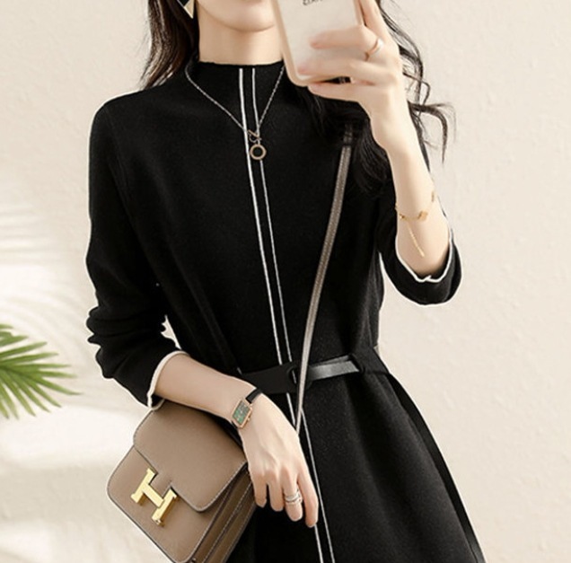 デート モテアイテム ニットワンピ ミモレ丈 長袖 ミドルネック リブニット ウール 可愛い きれいめ 上品 おしゃれ かっこいい 可愛い ラブリー キュート ガーリー クール モード系 6,108円