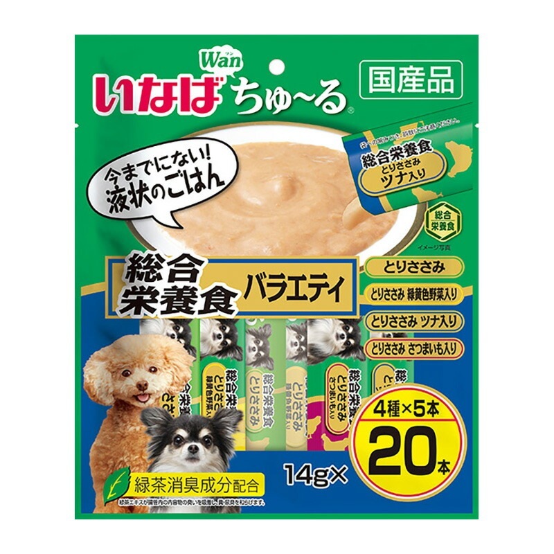 （まとめ買い）いなば Wanちゅる 総合栄養食バラエティ 14gx20本 犬用フード [x4]