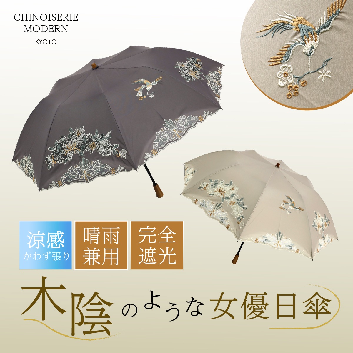 日傘 晴雨兼用 女優日傘 かわず張り シノワズリーモダン京都 傘 紫外線 UVカット 遮断 断熱 涼しい オーガンジーカットワーク 高級 雨傘 上品 職人 紫外線対策 完全遮光 1級 猛暑 8,514円