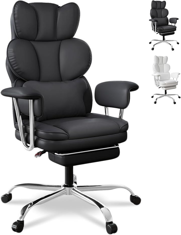 ゲーミングチェア オフィスチェア デスクチェア BoxDesignLab 155度リクライニング 座り心地良い PUレザー 腰サポート 社長椅子 pcチェア 事務用 (ブラック, 大型)