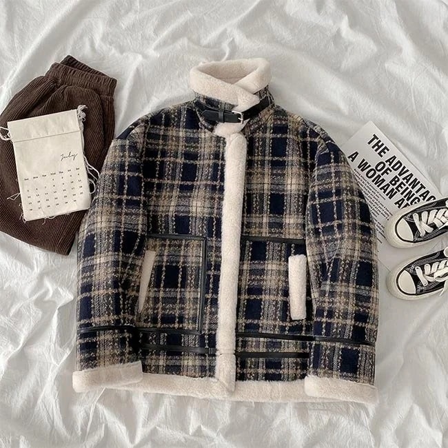ムートンジャケット レディース 裏ボア ジャケット ムートンコート チェック柄 厚手 アウターEC338