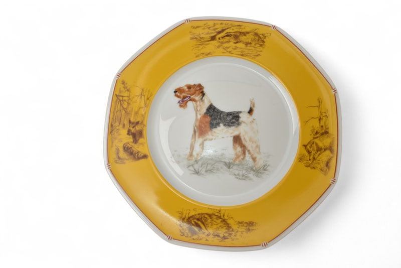 プレート/皿 陶器 八角プレート犬/ワイヤーフォックステリア 飾り皿 食器【中古】