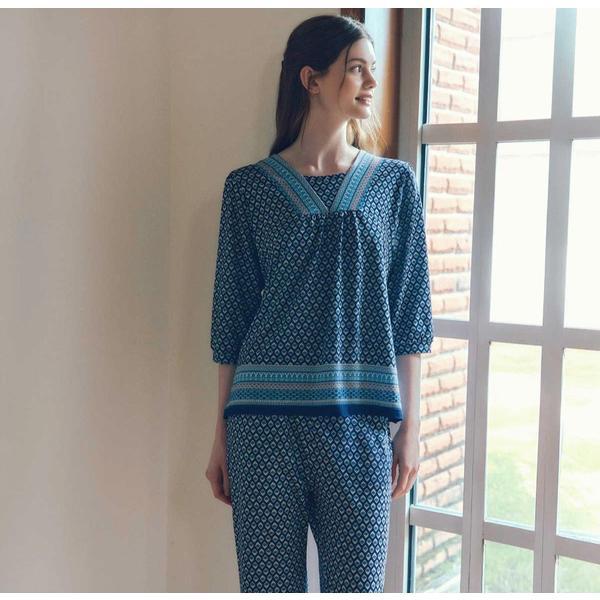 ポリスパンエスニックボーダーナ염女性トップス VEV3980WTSG