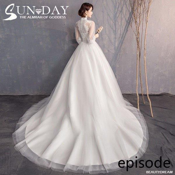 ウェディングドレス ウェディングドレス白 パーティードレス ハイネック レース花嫁ロングドレス 結婚式 トレーンライン 二次会 10,194円