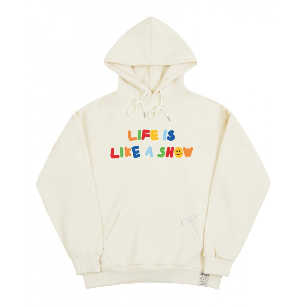 GRAVER [UNISEX]レインボーライフスマイルロゴフードティー_クリーム
