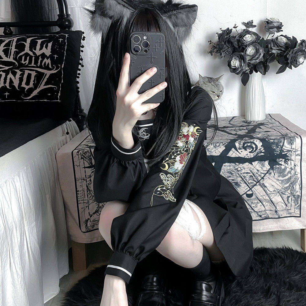 3点セットセーラー服 長袖 黒色 学生服 前開き プリーツスカート 女子高校 大きいサイズ可愛い 長袖 学生服 セットアップ JK制服 文化祭 学園祭