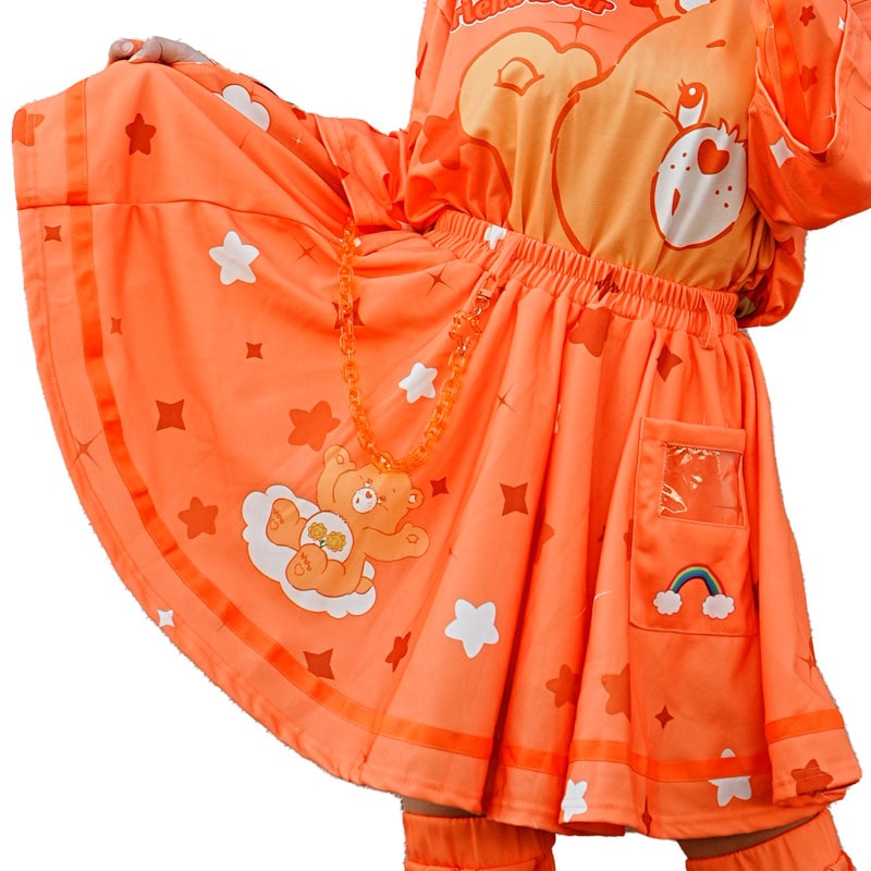 ケアベア スカート オレンジ ミニ丈 原宿 原宿系 ファッション ケアベア コラボ デコラ ポップ 推し活 推し色 jr-cbsk-02