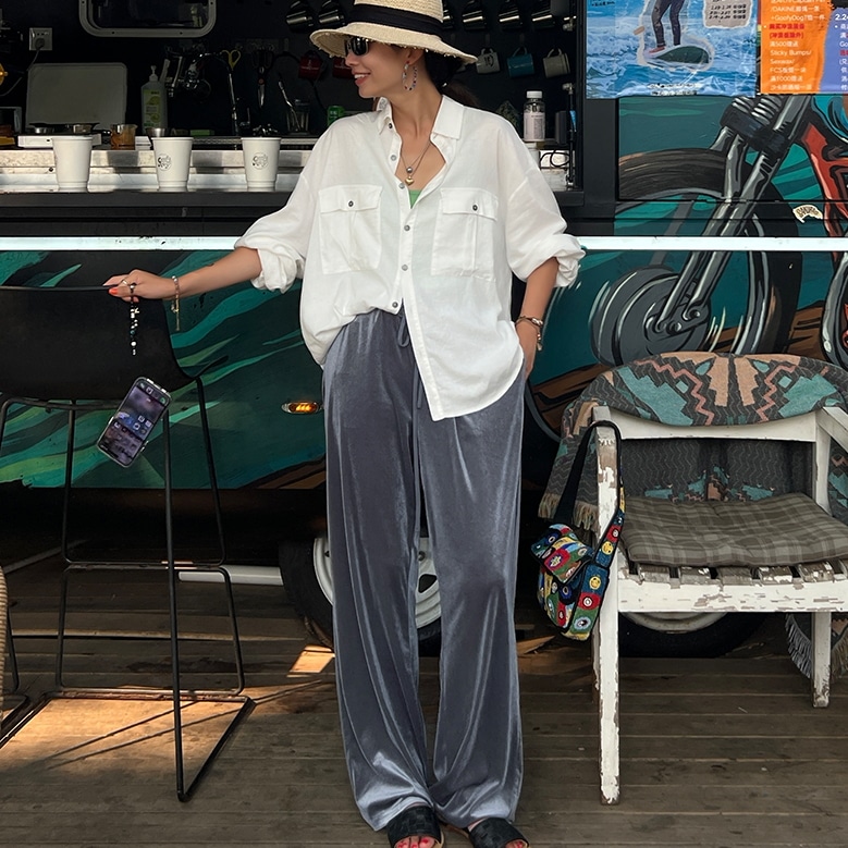 ボトムス パンツ ズボン ロングパンツ ポケット ウエストゴム ベルベット ロング丈 かわいい 大人可愛い きれいめ シンプル カジュアル 上品 おしゃれ かっこい 大人女子 こなれ感 ラフ ルーズ