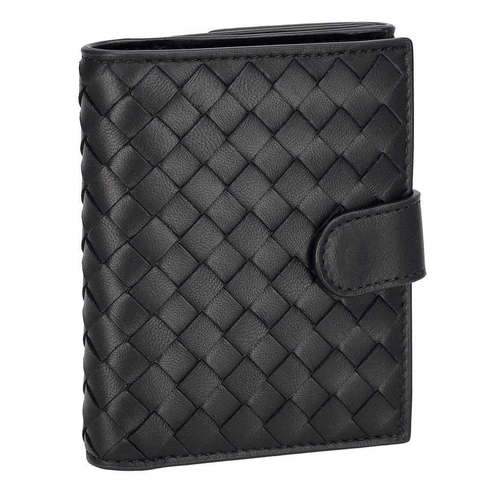 BOTTEGA VENETA 382576-V3UN1-8803 ボッテガヴェネタ イントレチャート Wホック二折財布 ラムスキンレザー ブラック/シルバー 49,500円