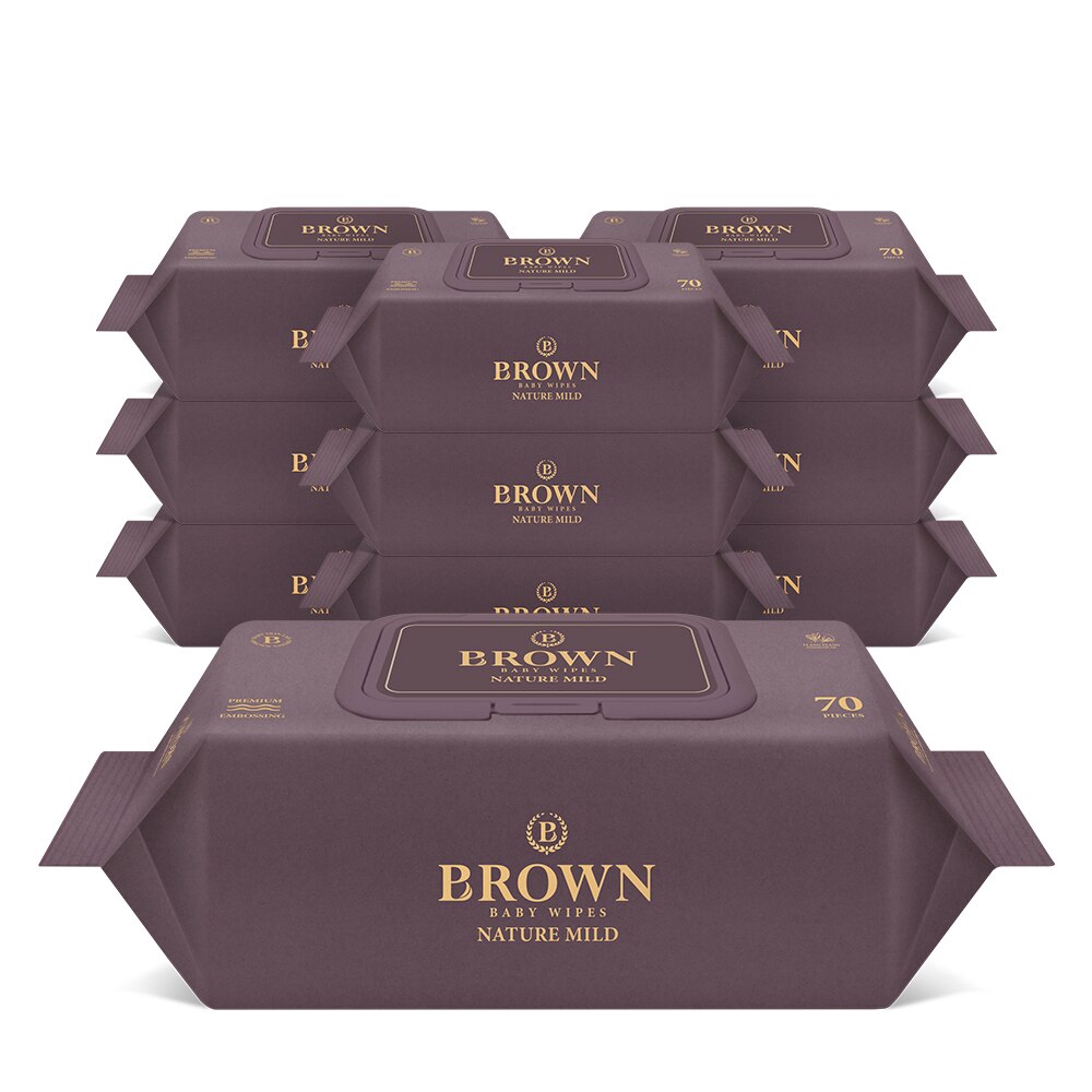ブラウン ネイチャーマイルド エンボッシング 低刺激 ベビーウェットティッシュ 70枚*10パック