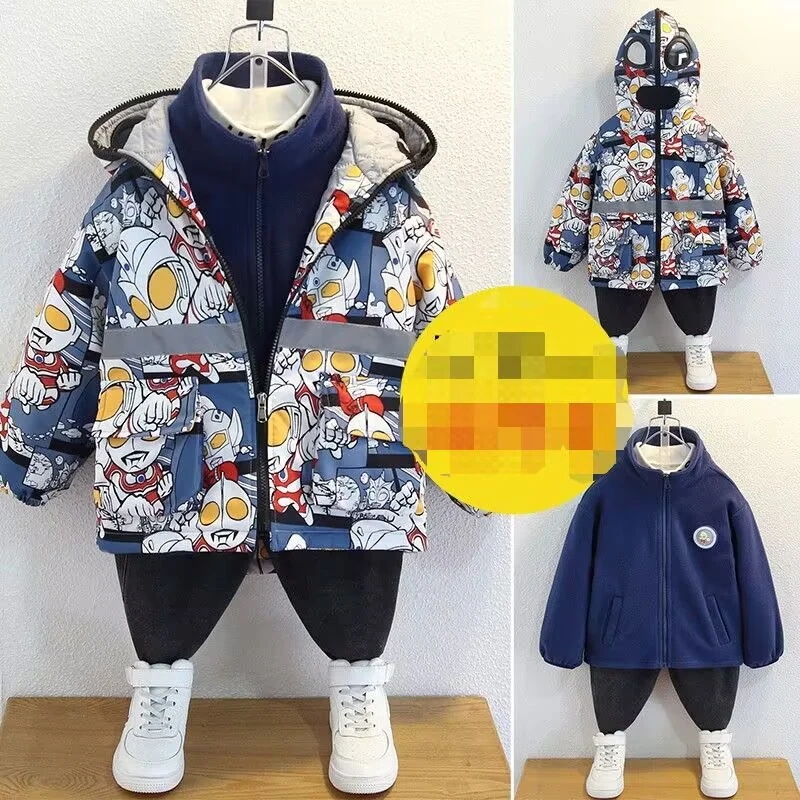 突撃衣男児厚手コート冬の新作ギャザー子供秋冬厚手上着ウルトラマン服