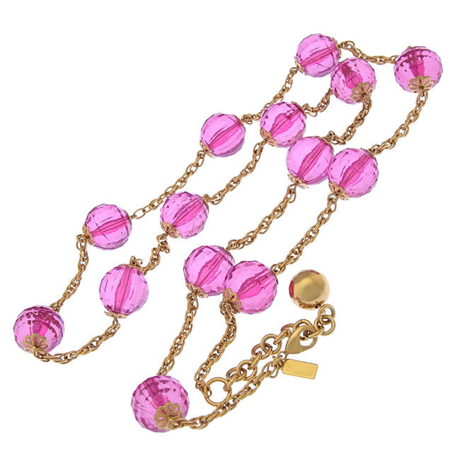 ネックレス アクセサリー チェーン ボール ゴールド クリアピンク 中古