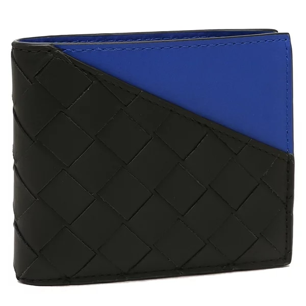 二つ折り財布 イントレチャート ブラック ブルー メンズ BOTTEGA VENETA 619390 VCPQ7 1015